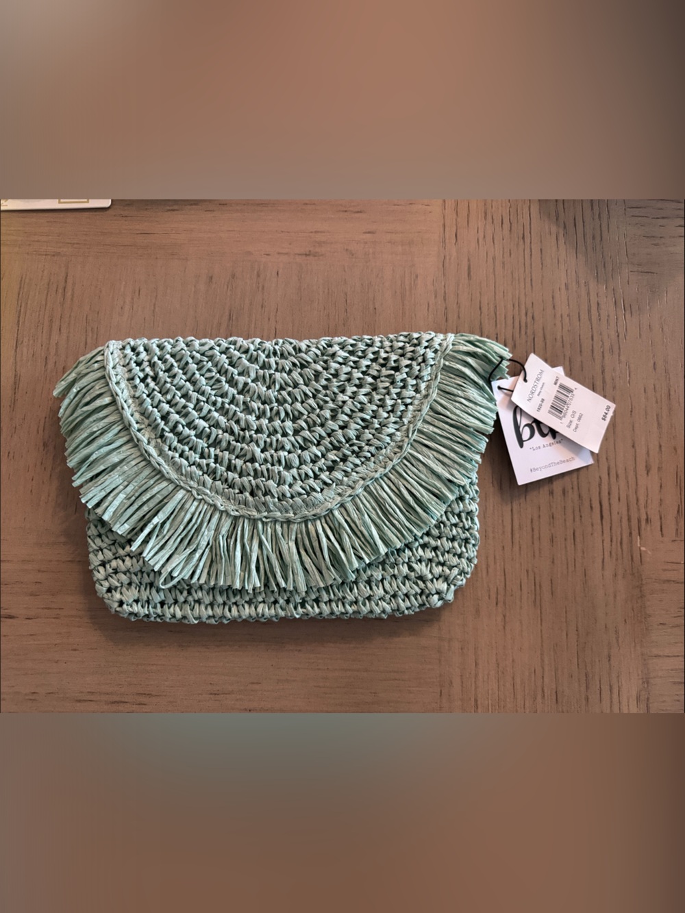 Stylish Mint Woven Fringe Clutch - Women
